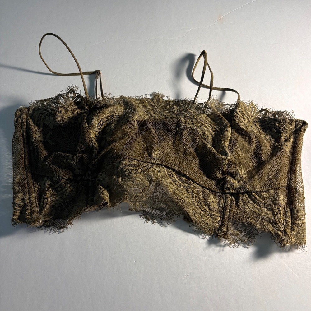 Intimately Free People Olive Green Lace Bustier Crop Top M/L Lace Up Back